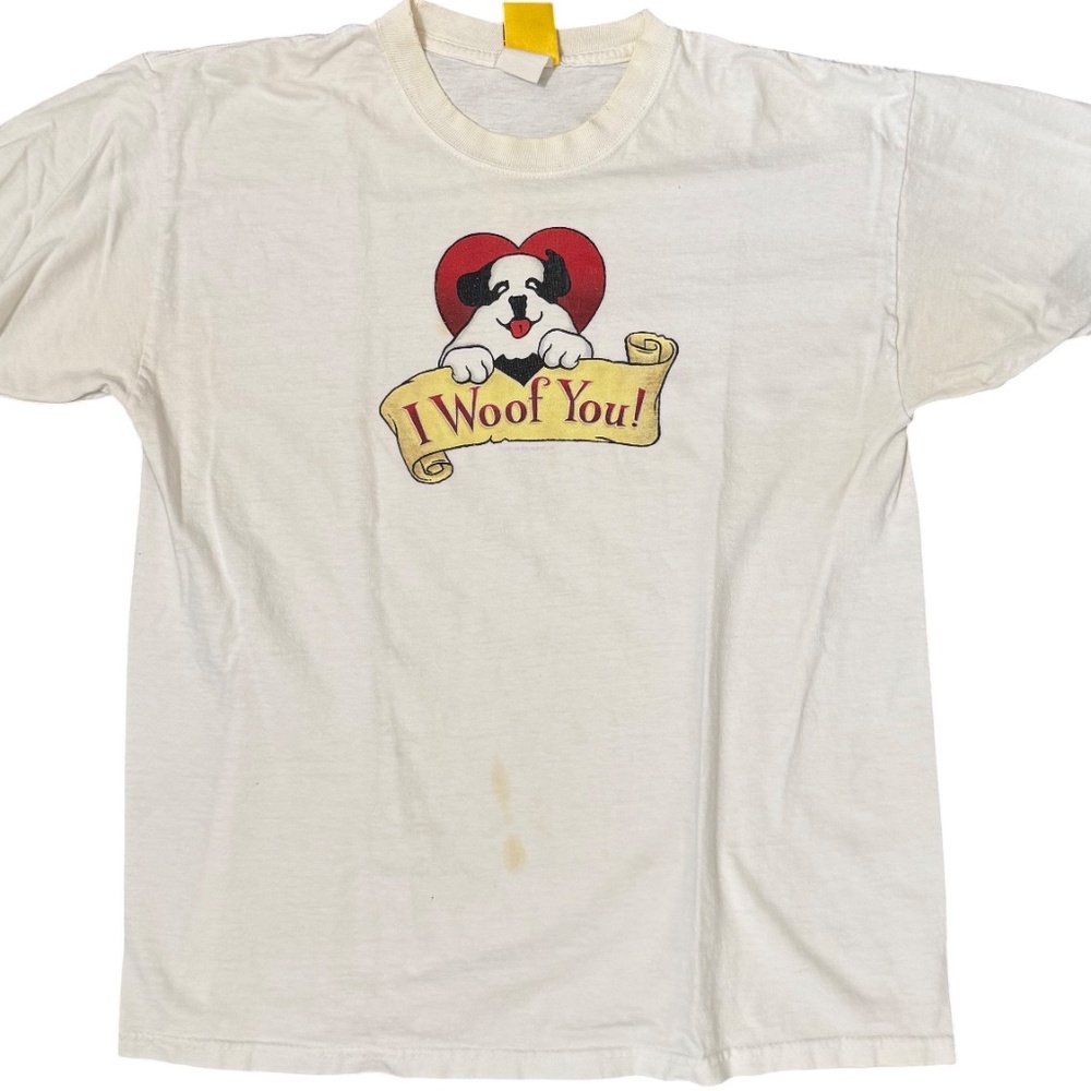 Vintage I Woof You Dog Graphic T-Shirt White Single Stitch 90s‎ Tee